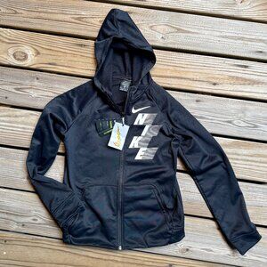 Nike Boys YXL 18 20 Therma Fit Full Zip Hoodie Jacket NWT Pizza Swoosh Black